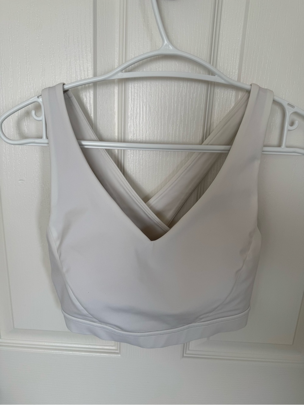 Like new! Lululemon White V-Neck Sports Bra, worn and washed once Size